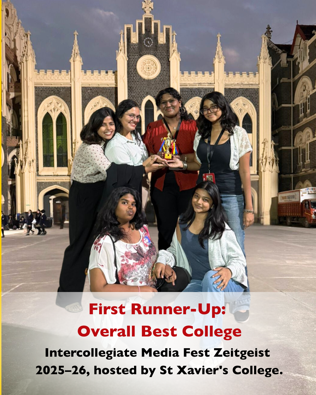 Students of St Pauls College for Women brought laurels to the institution by securing the First Runner-Up – Overall Best College position at the Intercollegiate Media Fest Zeitgeist 2025–26, hosted by St Xavier's College.</p>
<p>The prestigious media festival witnessed enthusiastic participation from colleges across the city, with students competing in a range of media, communication, and creative events. Demonstrating exceptional skill, teamwork, and competitive spirit, the students of St Pauls College for Women delivered strong performances across multiple categories, earning them the coveted overall recognition.